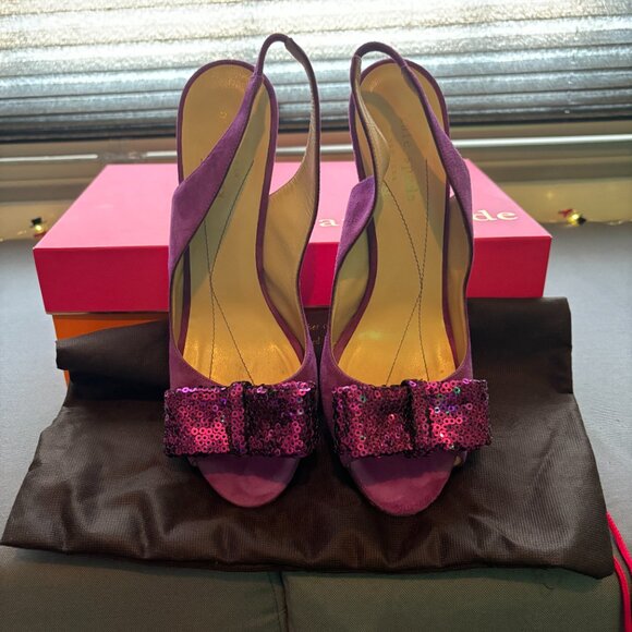 Kate Spade African Violet Suede Purple Sequin Bow heel shoes size 7 M - Picture 6 of 6